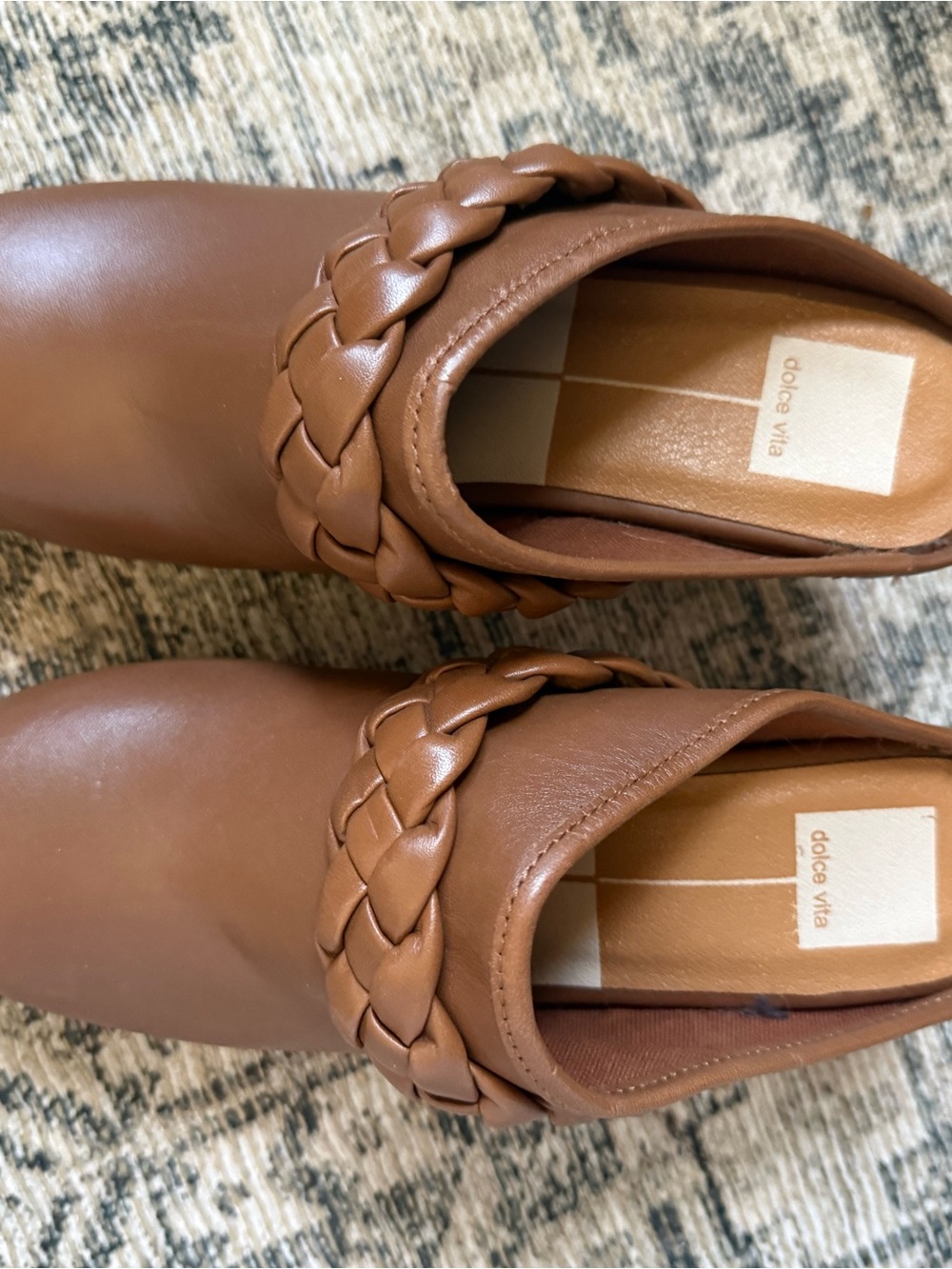 Dolce Vita Tan Braided-strap Leather and wooden heel Mules
